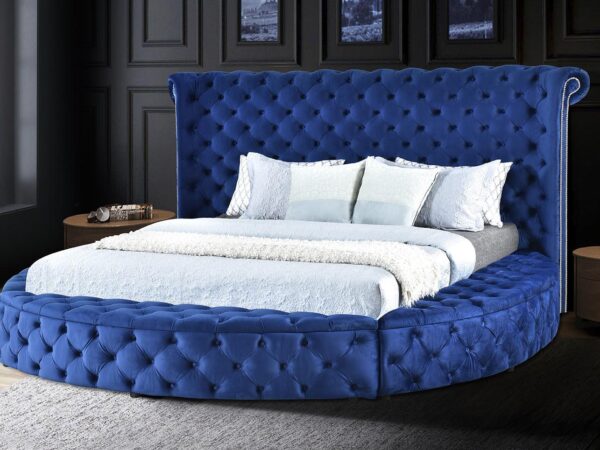 B817 - Blue Round Bed Queen Blue Headboard