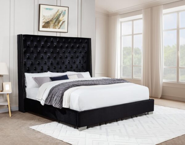B831 - Annah Black Velvet Queen Footboard & Side Rails