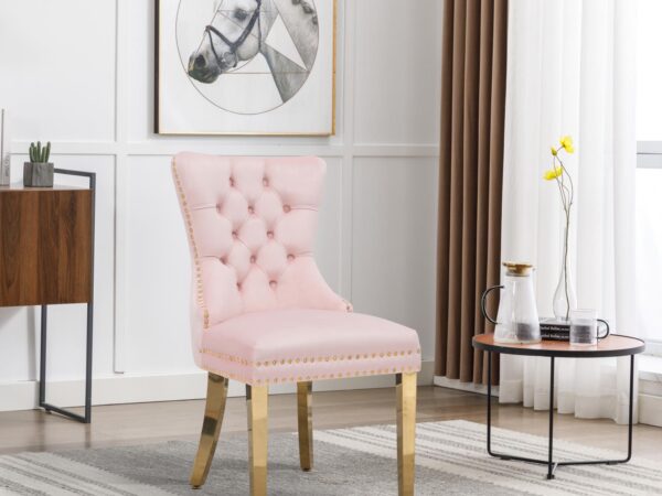 CK214 Pink Velvet Chair W/ Gold Steel Legs