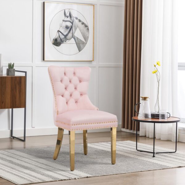 CK214 Pink Velvet Chair W/ Gold Steel Legs