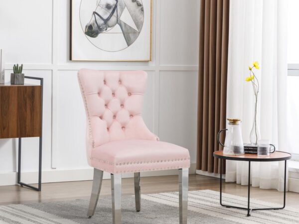 CK224 Pink Velvet Chair W/ Silver Steel Legs