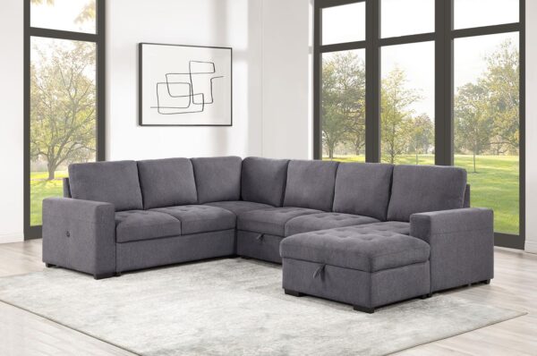 L100 - Larry Grey 3PC Grey Sectional W/ Pull Out Sleeper