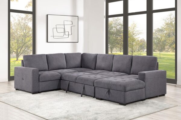 L100 - Larry Grey 3PC Grey Sectional W/ Pull Out Sleeper