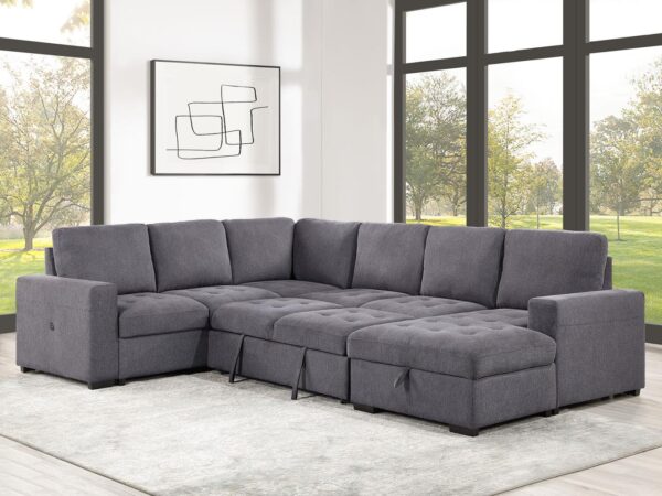L100 - Larry Grey 3PC Grey Sectional W/ Pull Out Sleeper