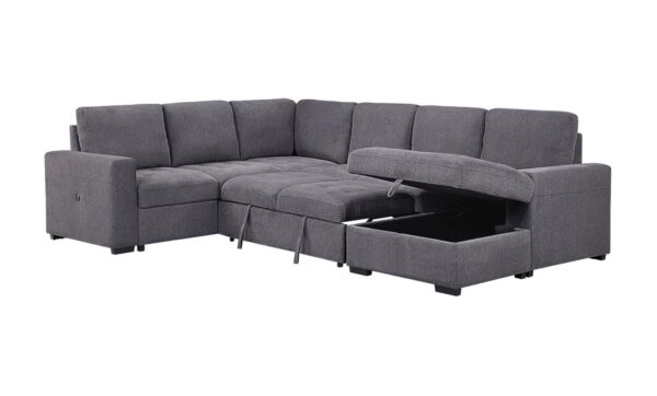 L100 - Larry Grey 3PC Grey Sectional W/ Pull Out Sleeper
