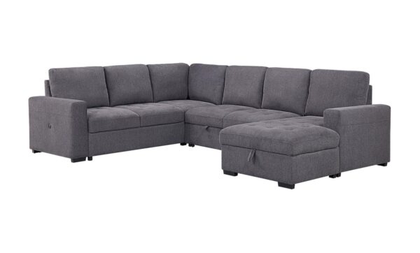 L100 - Larry Grey 3PC Grey Sectional W/ Pull Out Sleeper