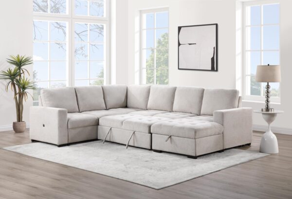 L101 - Larry Beige 3PC Beige Sectional W/ Pull Out Sleeper