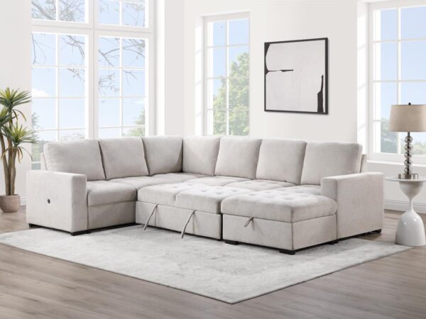 L101 - Larry Beige 3PC Beige Sectional W/ Pull Out Sleeper