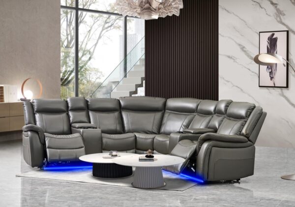 L465 - Jay (Grey) 3 PC Reclining Grey Sectional W/ LED