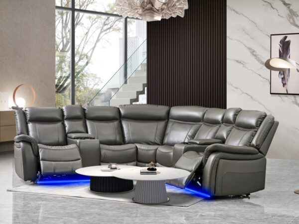 L465 - Jay (Grey) 3 PC Reclining Grey Sectional W/ LED