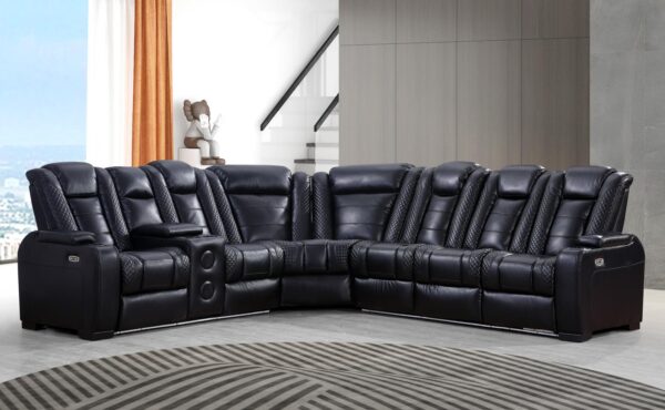 L467 - Zachary Black POWER LAF Loveseat W/Power Headrest, Speakers (Black)