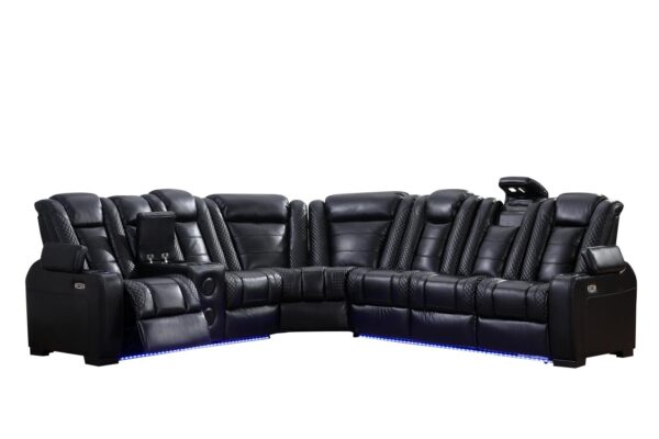 L467 - Zachary Black POWER LAF Loveseat W/Power Headrest, Speakers (Black)