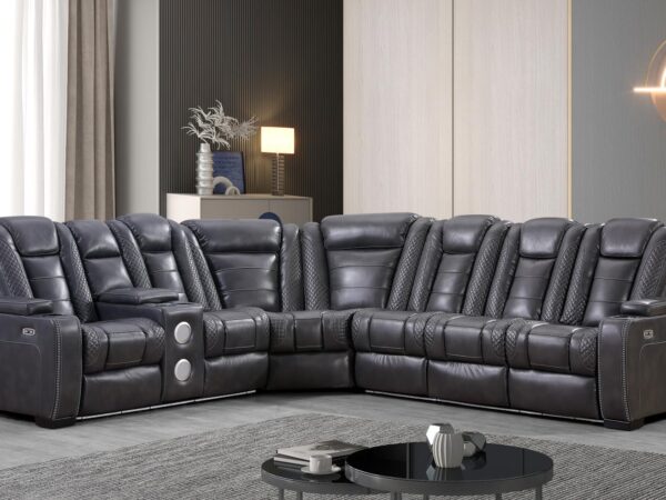 L468 - Zachary Gray POWER RAF SOFA W/Power Headrest (Grey)