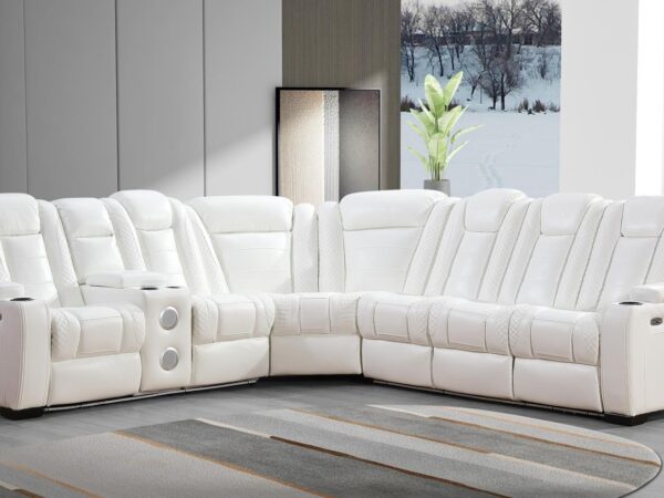 L469 - Zachary White POWER RAF SOFA W/Power Headrest (White)