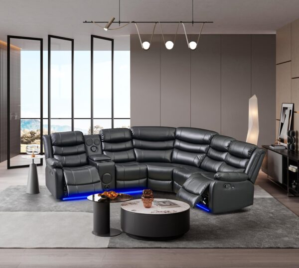 L470 - Sergio ( Black ) LAF Rec Loveseat W/ Console,Speaker,LED