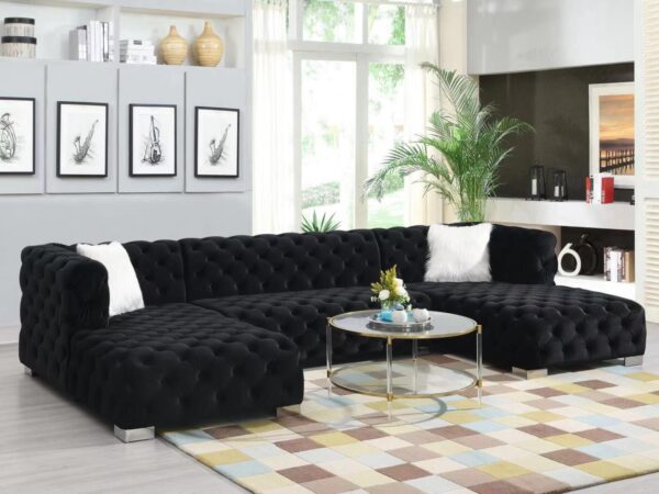 L705 - Quinn Black 3 PC BLACK VELVET SECTIONAL
