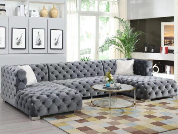 L706 - Quinn Grey 3 PC GREY VELVET SECTIONAL