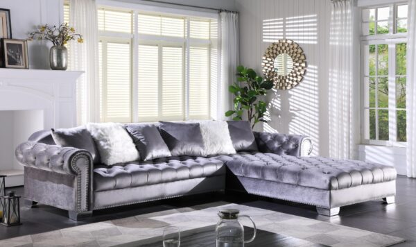 L720 - Kylie Grey Velvet Right Chaise