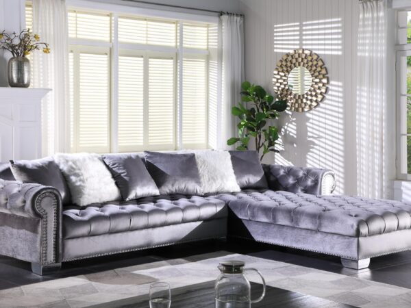 L720 - Kylie Grey Velvet 2PC Grey Velvet Sectional