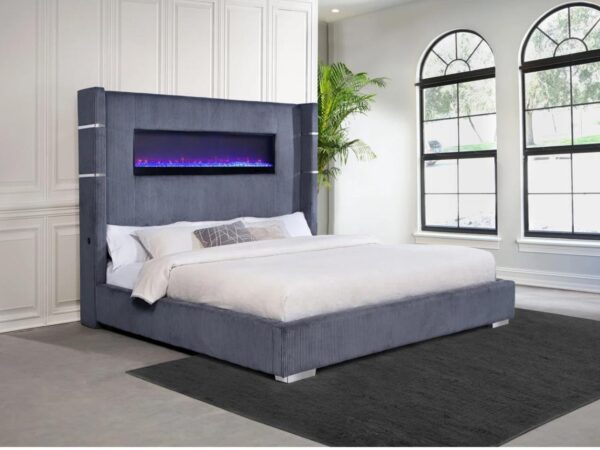 B821 - Villas Grey Queen Bed W/ Fireplace insert