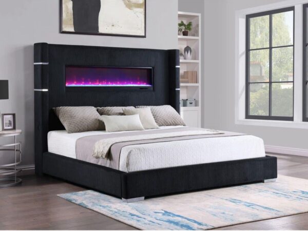 B820 - Villas Black Queen Bed W/ Fireplace insert