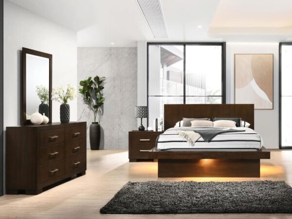 Jessica 4-piece Eastern King LED Bedroom Set Cappuccino