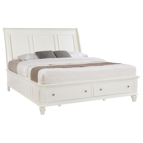 Sandy Beach Wood Eastern King Storage Panel Bed Cream White