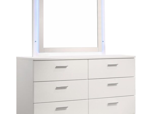 Felicity 6-drawer Dresser with LED Mirror White High Gloss