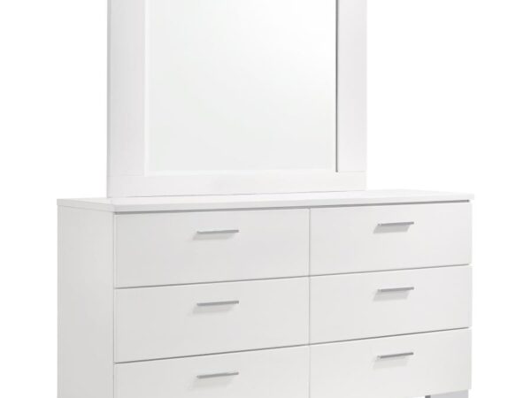 Felicity 6-drawer Wood Dresser with Mirror White High Gloss