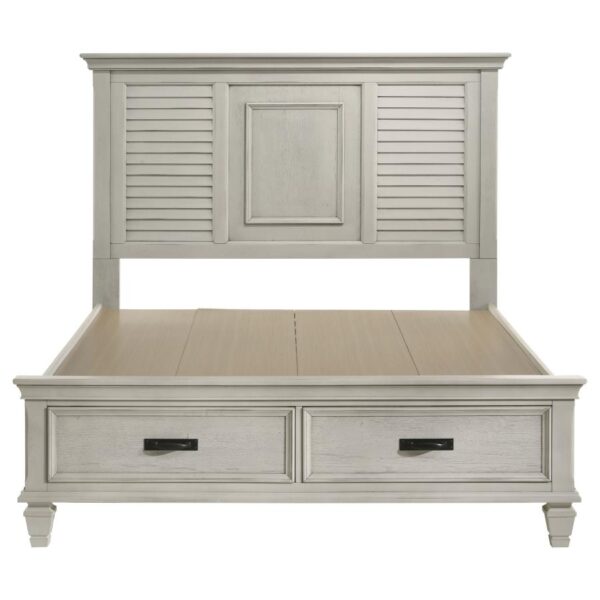 Franco Wood Queen Storage Panel Bed Distressed White