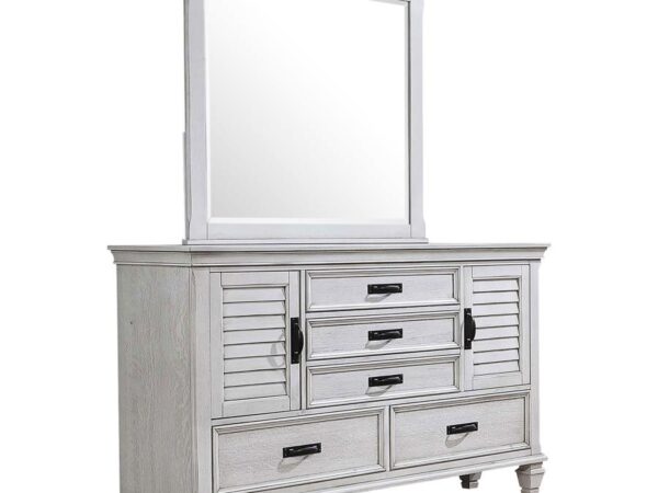 Franco 5-drawer Dresser with Mirror Distressed White