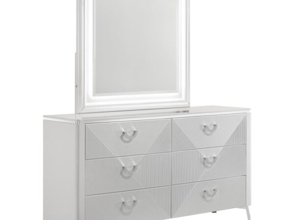 Cassia 6-drawer Dresser Cabinet with Mirror White High Gloss