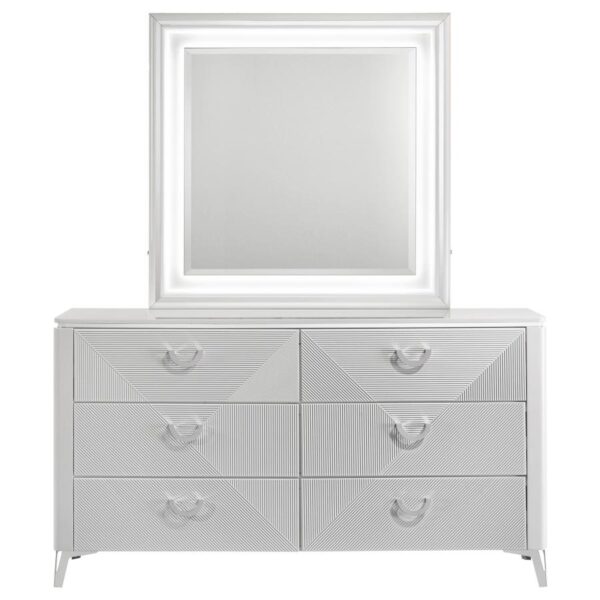 Cassia 6-drawer Dresser Cabinet with Mirror White High Gloss