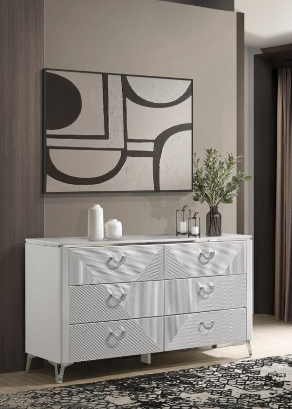 Cassia 6-drawer Bedroom Dresser Cabinet White High Gloss