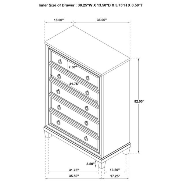 Pembroke 5-drawer Chest of Drawers Washed Oak