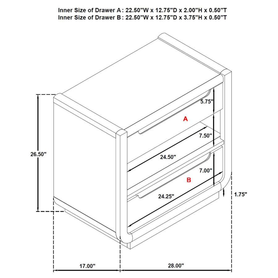 Leandro 2-drawer LED Nightstand with USB Burnished Black