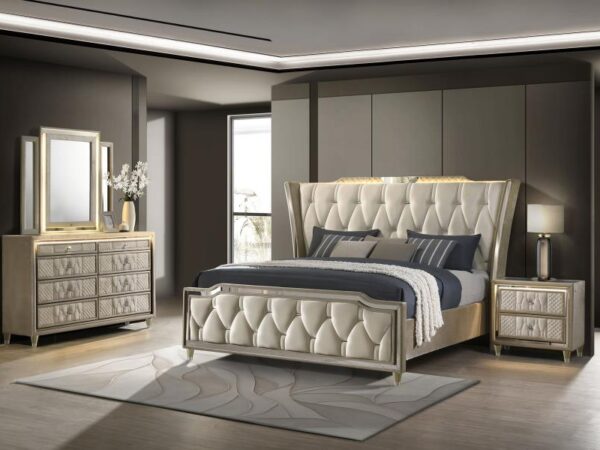 Lorient 4-piece Eastern King Bedroom Set Ivory and Camel
