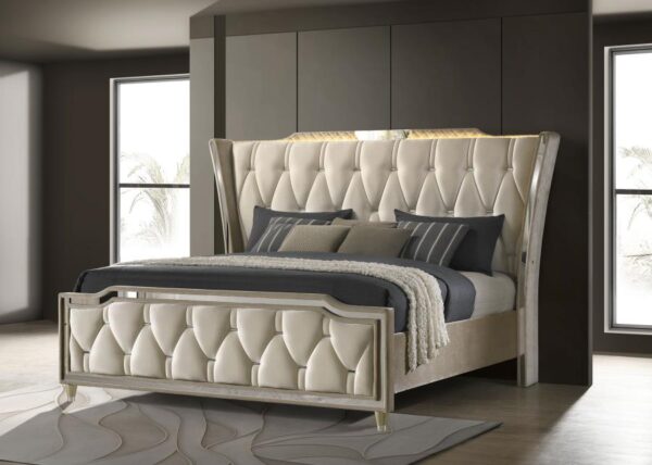 Lorient Eastern King LED Upholstered Bed Ivory and Camel