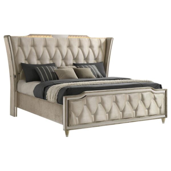 Lorient Eastern King LED Upholstered Bed Ivory and Camel