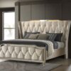 Lorient Queen LED Upholstered Wingback Bed Ivory and Camel
