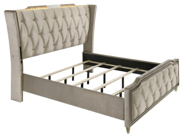 Lorient Queen LED Upholstered Wingback Bed Ivory and Camel