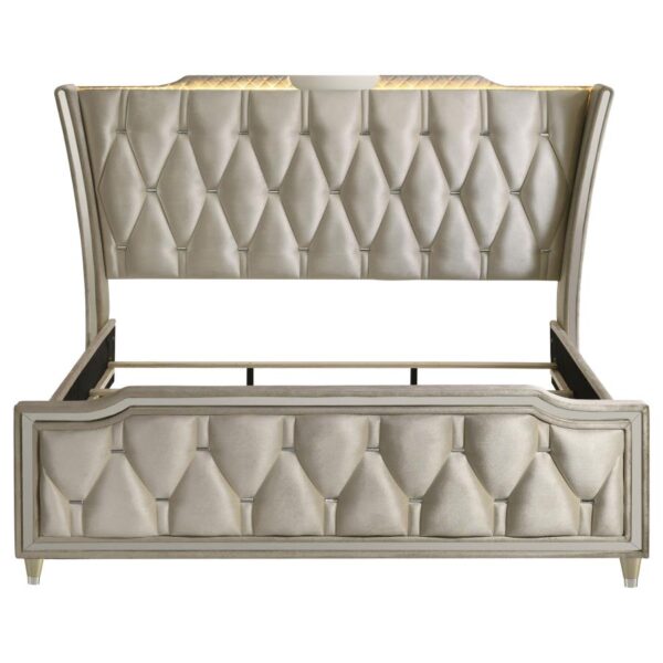 Lorient Queen LED Upholstered Wingback Bed Ivory and Camel