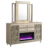 Lorient 8-drawer LED Flame Box Dresser and Mirror Ivory Camel