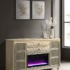 Lorient 8-drawer LED Bedroom Flame Box Dresser Ivory Camel