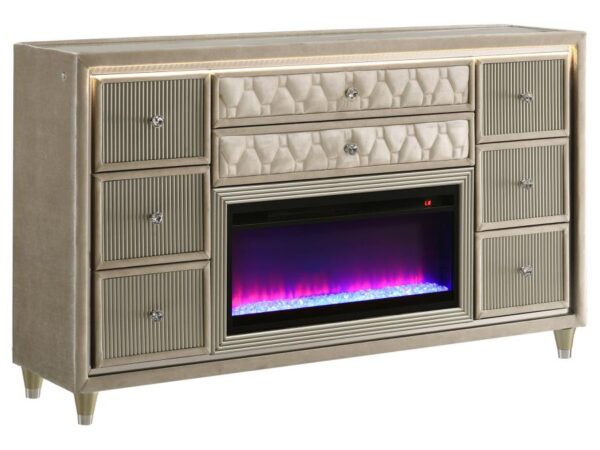 Lorient 8-drawer LED Bedroom Flame Box Dresser Ivory Camel