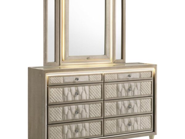 Lorient 8-drawer LED Dresser with Mirror Ivory and Camel