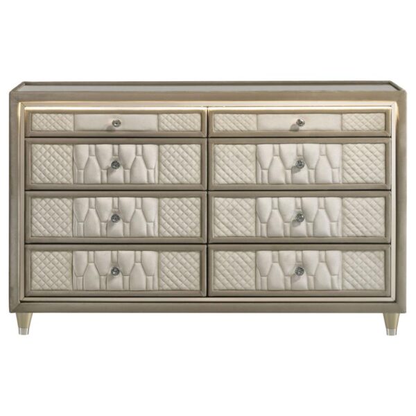 Lorient 8-drawer LED Bedroom Dresser Cabinet Ivory and Camel