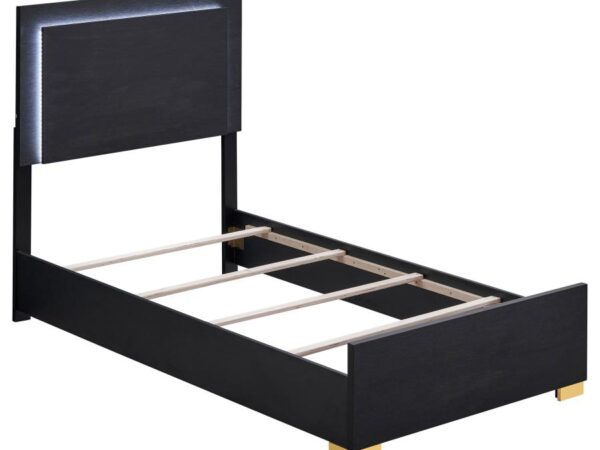 Marceline Wood Twin LED Panel Bed Black