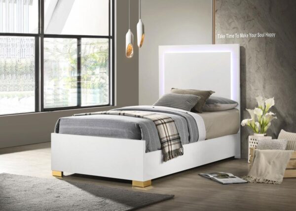 Marceline Wood Twin LED Panel Bed White