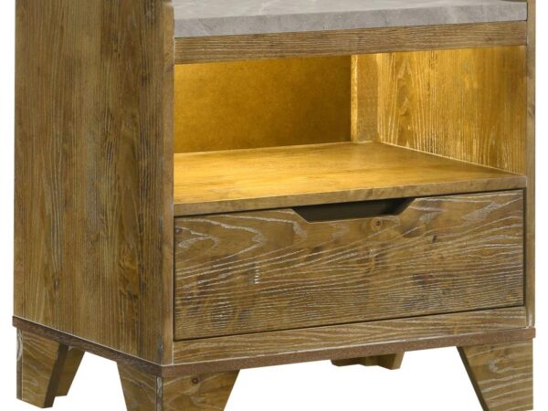 Henderson 1-drawer LED Nightstand Bedside Table Medium Oak